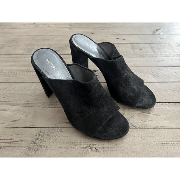 Stuart Weitzman Black Suede Sequel Open Toe Heeled Mule Sandal Size 7 - Picture 7 of 9